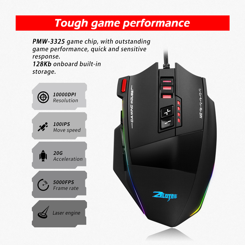ZELOTES C13 Wired Mouse 10000D - Gaming Console Buttons 评论和价格